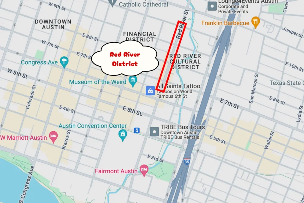 Austin Nightlife - Red River District Map